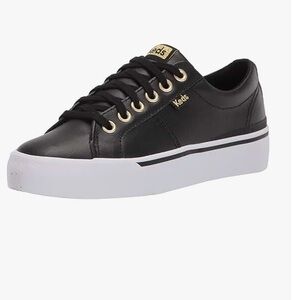 Keds Women's Black Lace-Up Jump Kick Duo Leather Sneakers